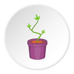 Pot marijuana icon in cartoon style on white circle background. Drug symbol vector illustration