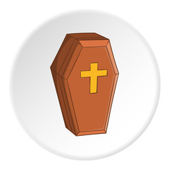 Obraz premium Coffin icon in cartoon style on white circle background. Death symbol vector illustration
