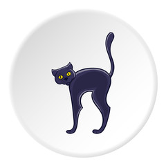 Black cat icon in cartoon style on white circle background. Animal symbol vector illustration