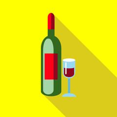 Elite red wine with glass icon in flat style with long shadow. Drink symbol vector illustration