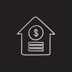 House with dollar symbol sketch icon.