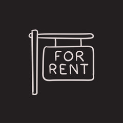 For rent placard sketch icon.