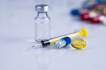 Healthy, Close up of Pills, Tablets, Capsule, Medical background