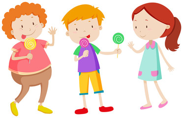 Little kids eating lollipops