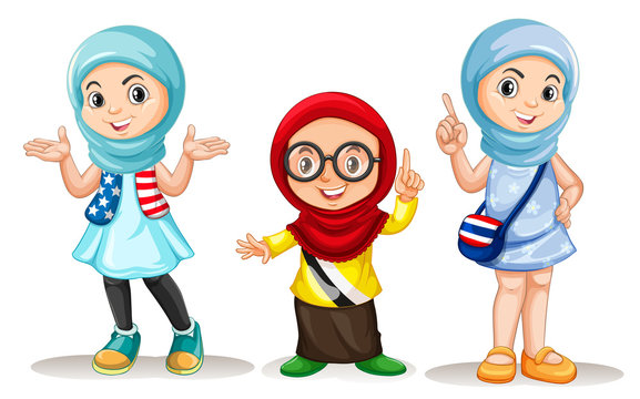 Three muslim girls with happy face