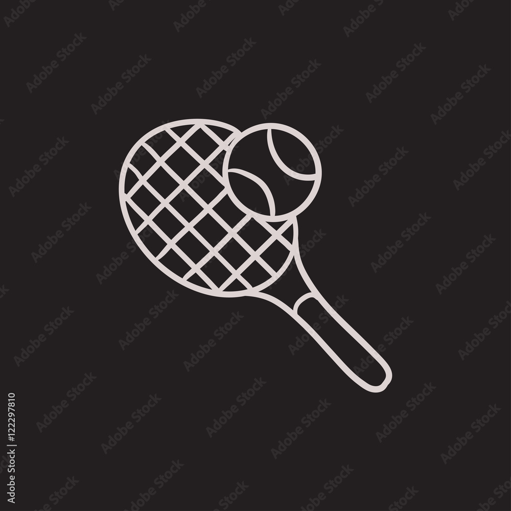 Poster tennis racket and ball sketch icon.