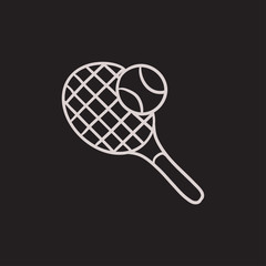 Tennis racket and ball sketch icon.