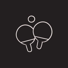Table tennis racket and ball sketch icon.