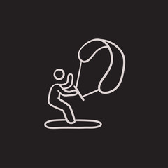 Kite surfing sketch icon.