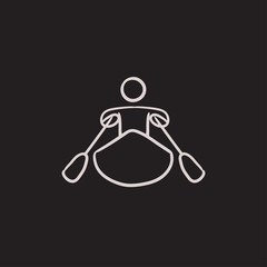 Man kayaking sketch icon.