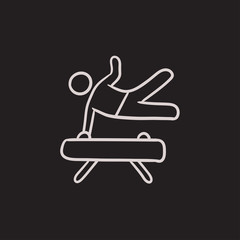 Gymnast exercising on pommel horse sketch icon.