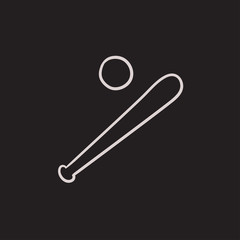 Baseball bat and ball sketch icon.