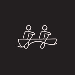 Tourists sitting in boat sketch icon.