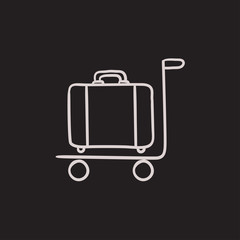 Luggage on trolley sketch icon.