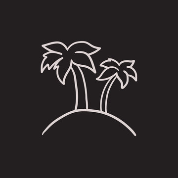 Two palm trees on island sketch icon.