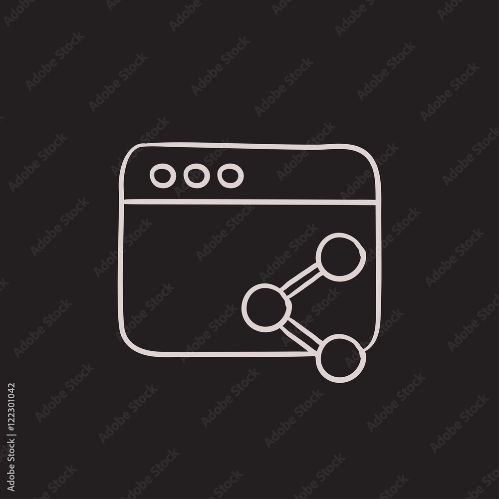 Poster browser window with share symbol sketch icon.