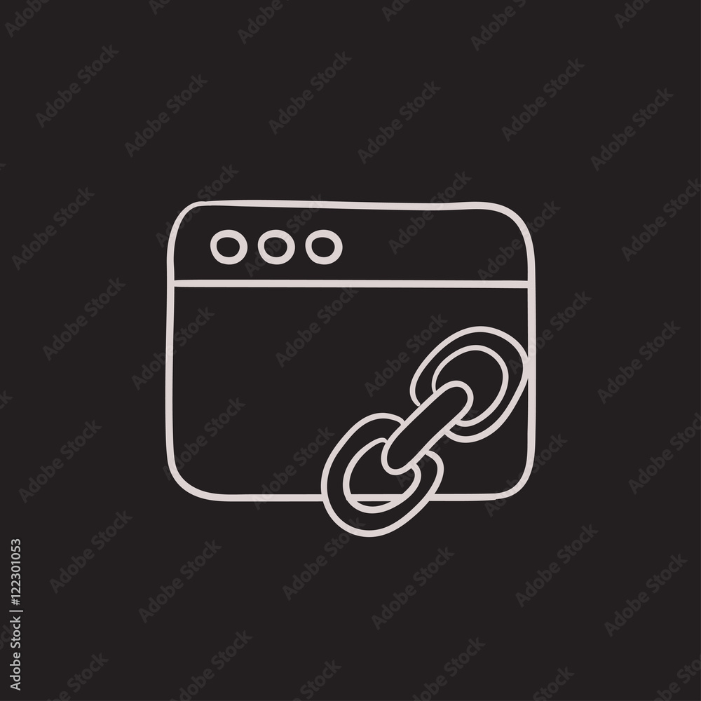 Poster browser window with link sign sketch icon.