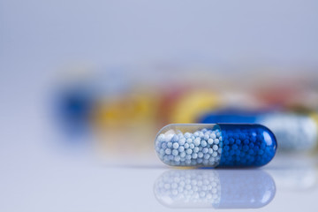 Medicine and healthy, Close up of capsules background