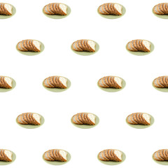 Seamless Pattern Of Sliced Sesame Bread On White Background