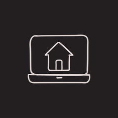 Laptop with home on the screen sketch icon.