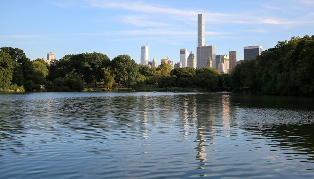 New York City Skyline reflected in Central Park Lake