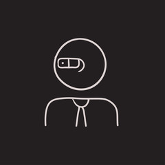 Man in augmented reality glasses sketch icon.