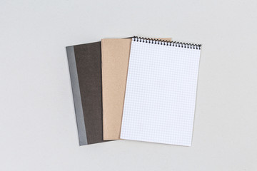Top view three business books notepad