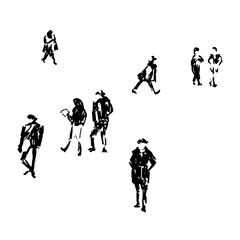 Sketch. Set of painted people. Ink brush.