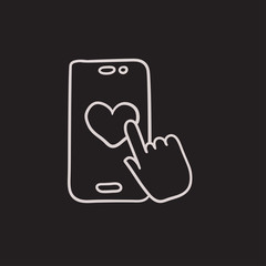 Smartphone with heart sign sketch icon.