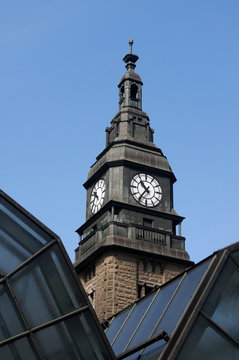 clock tower of Hamburg mail railway station in Germany