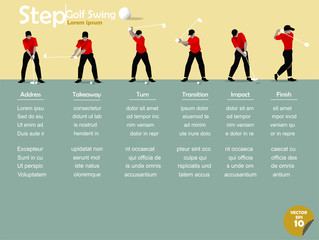 beautiful infographic flat design of the step of golf swing with copy space