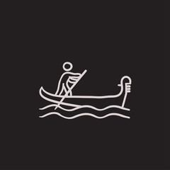 Sailor rowing boat sketch icon.