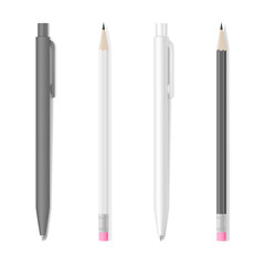 Set of realistic pens and pencils mockup