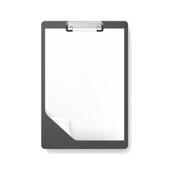 Realistic clipboard folder with blank white sheet of paper