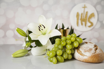 Holy Communion Bread, Wine for christianity religion