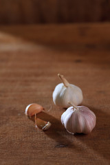 Garlic cloves on wooden