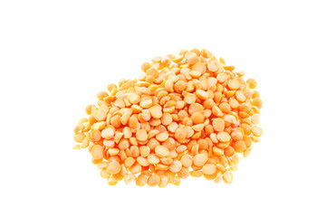 Yellow split peas on a white background
