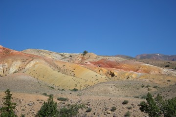 Colored mountains red yellow sand