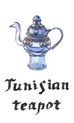 Tunisian blue decorated silver teapot