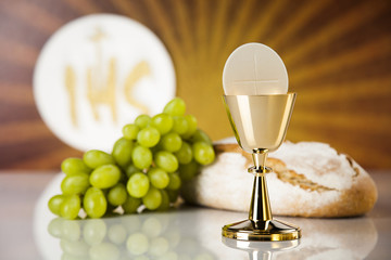 Eucharist symbol of bread and wine, chalice and host, First comm