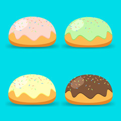 Set Cake with cream and bright decoration. Vector illustration