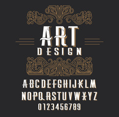 Retro type font, type letters, numbers and floral frame with copy space for text or letter - emblem for fashion, beauty and jewelry industry