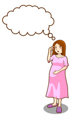 vector cartoon illustration of mother serious thinking with empty balloon text