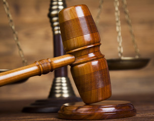 Law wooden gavel barrister, justice concept, legal system