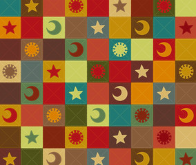 太陽と月と星のテキスタイル