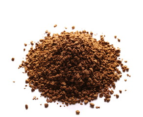 Pile of instant coffee grains isolated on white