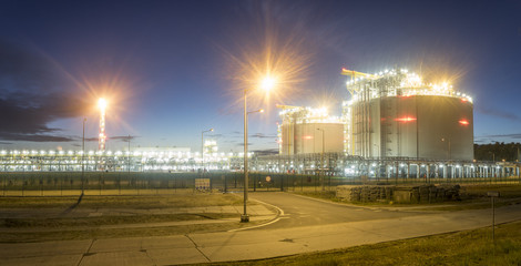 Liquefied natural gas terminal,night photography,Świnoujście,Poland
