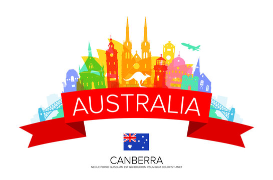 Australia Travel Landmarks. Vector and Illustration