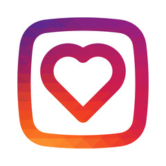 Smooth color mosaic gradient icon heart for like.  your social media app design project
