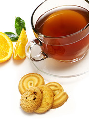 Tea, oranges and cookies